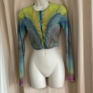 AFRM Green and Blue Long Sleeve Fitted cropped, see through sleeve size XS